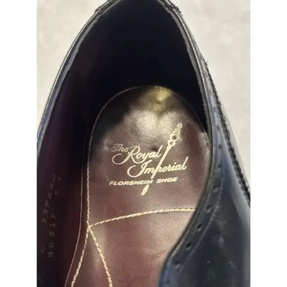 Vintage Florsheim Shoes Men’s Size 13 C Black Imperial Longwing Leather Lace Up - Picture 7 of 8